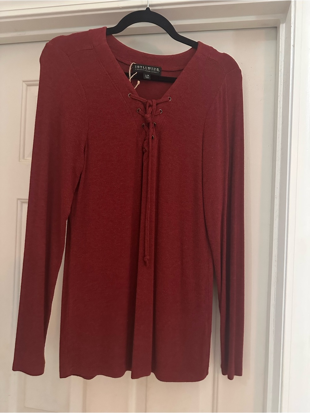 Idyllwind Lace-Up Long Sleeve Top - Wine